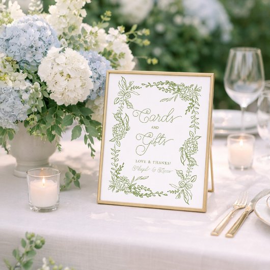 Salbeigrüne Hortensien-Karten und Geschenke Schild