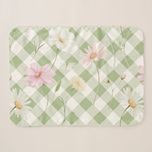 Salbeigrüne Karo-Blumenmuster Sherpadecke (Vorderseite (Horizontal))