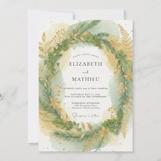 Salbeigrüne Kiefernwald-Hochzeit Einladung (Vorderseite)
