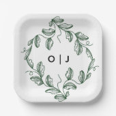 Salbeigrüne klassische Floral-Hochzeit Pappteller (Vorderseite)