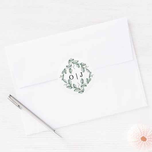 Salbeigrüne klassische Floral-Hochzeit Runder Aufkleber (Umschlag)