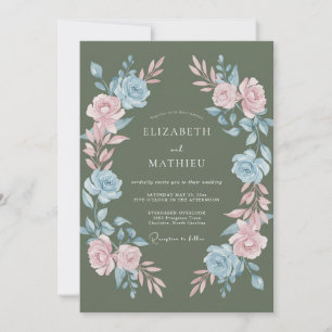 Salbeigrüne königliche botanische Hochzeit Einladung