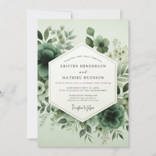 Salbeigrüne künstlerische botanische Hochzeit Einladung