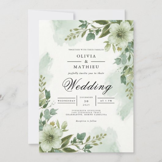 Salbeigrüne Laubbogenhochzeit Einladung (Vorderseite)
