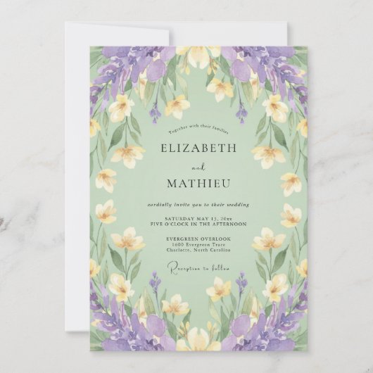 Salbeigrüne Lavendel-Hochzeit im Frühling Einladung (Vorderseite)