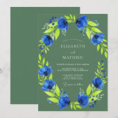 Salbeigrüne lebhafte Anemonen-Hochzeit Einladung (Vorne/Hinten)