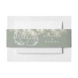 Salbeigrüne Lichterkette Florale Hochzeit Einladungsbanderole