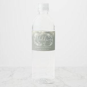 Salbeigrüne Lichterkette Florale Hochzeit Wasserflaschenetikett