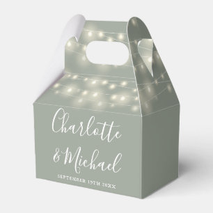 Salbeigrüne Lichterkette Signatur Schrift Hochzeit Geschenkschachtel