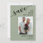 Salbeigrüne Liebesschrift Foto Save-the-Date (Vorderseite)