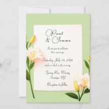 Salbeigrüne Lilien-Blumen-Hochzeitseinladung