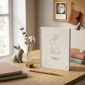 Salbeigrüne Line-Art-Hase-Kinder-Name-Schulbedarf Notizblock