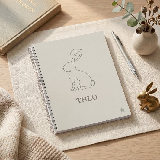 Salbeigrüne Line-Art-Hase-Kinder-Name-Schulbedarf Notizblock