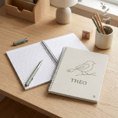Salbeigrüne Linienkunst Vogel Kinder Name Schulbed Notizblock