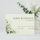 Salbeigrüne Maiglöckchen-Blumen-QR-Code-Hochzeit RSVP Karte (Stehend Vorderseite)