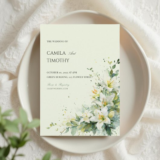Salbeigrüne Maiglöckchen-Blumenhochzeit Einladung