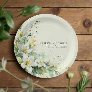 Salbeigrüne Maiglöckchen Elegante Florale Hochzeit Pappteller