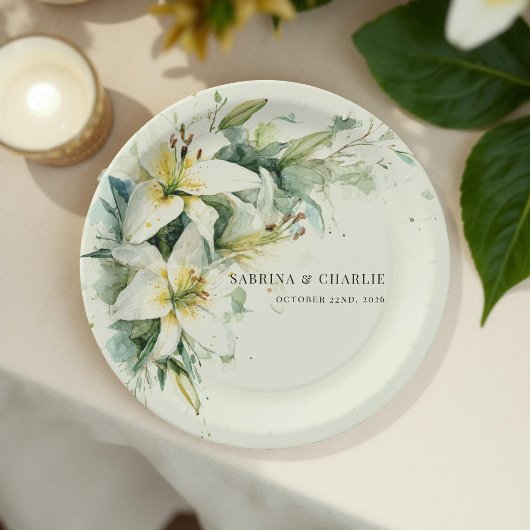 Salbeigrüne Maiglöckchen Elegante Florale Hochzeit Pappteller