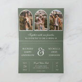 Salbeigrüne Minimal-Bogen-Foto-QR-Code-Hochzeit Einladung (Innenseite)