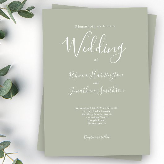 Salbeigrüne Minimal Moderne Hochzeit Einladung