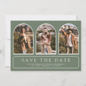 Salbeigrüne Minimale Bögen-Foto-QR-Code-Hochzeit Save The Date (Vorderseite)