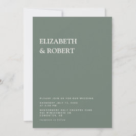 Salbeigrüne minimalistische einfache moderne Hochz Einladung