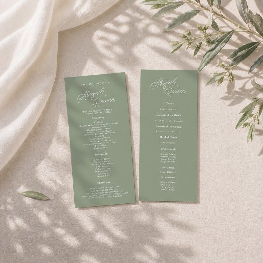 Salbeigrüne Minimalistische Hochzeitsprogrammkarte Einladung
