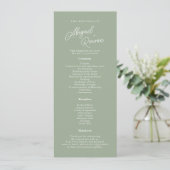 Salbeigrüne Minimalistische Hochzeitsprogrammkarte Einladung (Stehend Vorderseite)