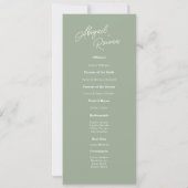 Salbeigrüne Minimalistische Hochzeitsprogrammkarte Einladung (Rückseite)