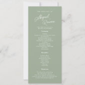 Salbeigrüne Minimalistische Hochzeitsprogrammkarte Einladung (Vorderseite)