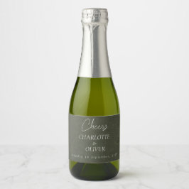 Salbeigrüne Minimalistische Mini-Champagner-Hochze Schaumweinetikett