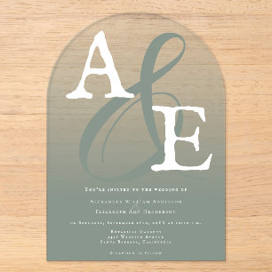 Salbeigrüne minimalistische Monogramm-Hochzeit Acryleinladungen