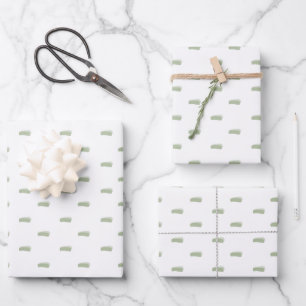 Salbeigrüne minimalistische Striche auf Weiß Geschenkpapier Set