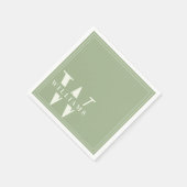 Salbeigrüne moderne geteilte Monogramm-Nachname Serviette (Ecke)