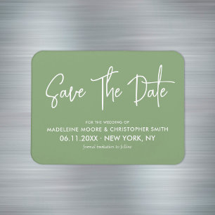Salbeigrüne moderne Kalligrafie Save The Date Magnet