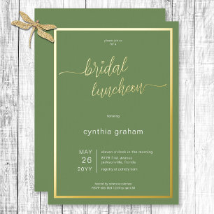 Salbeigrüne moderne minimalistische Hochzeitslunch Folieneinladung