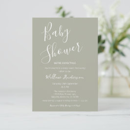 Salbeigrüne moderne minimalistische Schrift Baby S Einladung