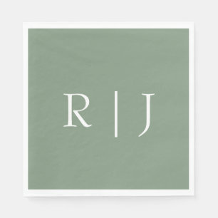 Salbeigrüne Monogramm Anfangsbuchstaben Hochzeit Serviette