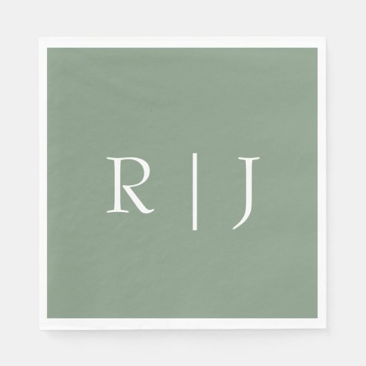 Salbeigrüne Monogramm Anfangsbuchstaben Hochzeit Serviette (Vorderseite)