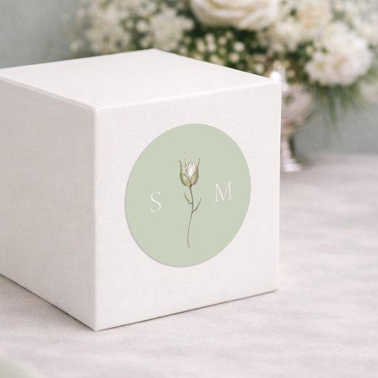 Salbeigrüne Monogramm-Hochzeit Runder Aufkleber