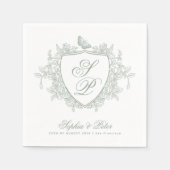 Salbeigrüne Monogramm-Hochzeit Serviette (Vorderseite)