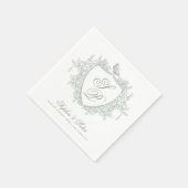Salbeigrüne Monogramm-Hochzeit Serviette (Ecke)