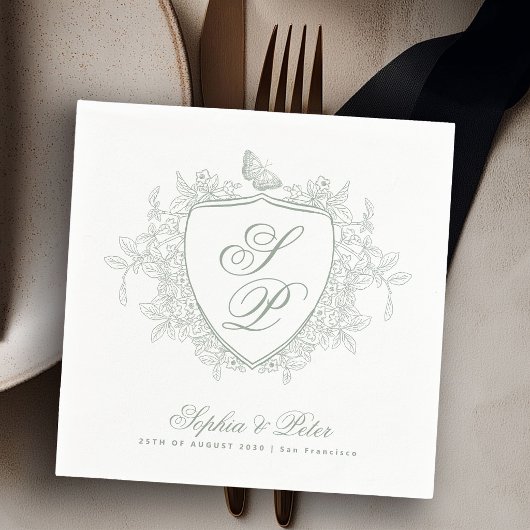 Salbeigrüne Monogramm-Hochzeit Serviette