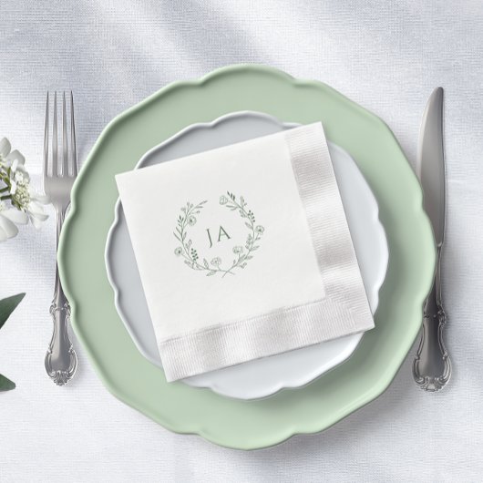 Salbeigrüne Monogramm-Hochzeit Serviette