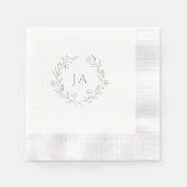 Salbeigrüne Monogramm-Hochzeit Serviette (Vorderseite)