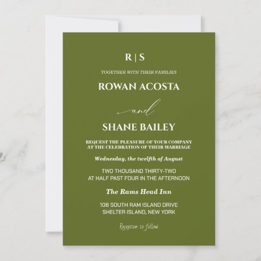 Salbeigrüne Monogramm-Hochzeitseinladung Einladung (Vorderseite)
