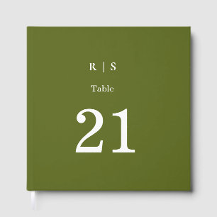 Salbeigrüne Monogramm-Hochzeitstisch-Nummernkarte Gästebuch