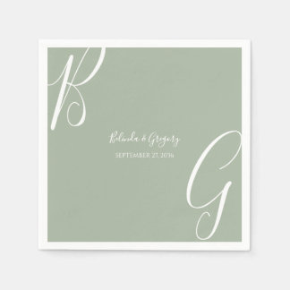 Salbeigrüne Monogramm-Initialen Hochzeit Serviette