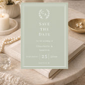 Salbeigrüne Monogramm-Kranz-Hochzeit Save The Date