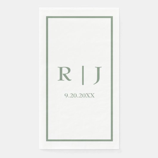 Salbeigrüne Monogramme Einfache Elegante Klassisch Serviette (Vorderseite)